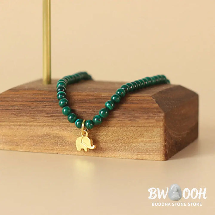 Buddha Stones Natural Malachite Elephant Anti-Anxiety Charm Bracelet - Bracelet