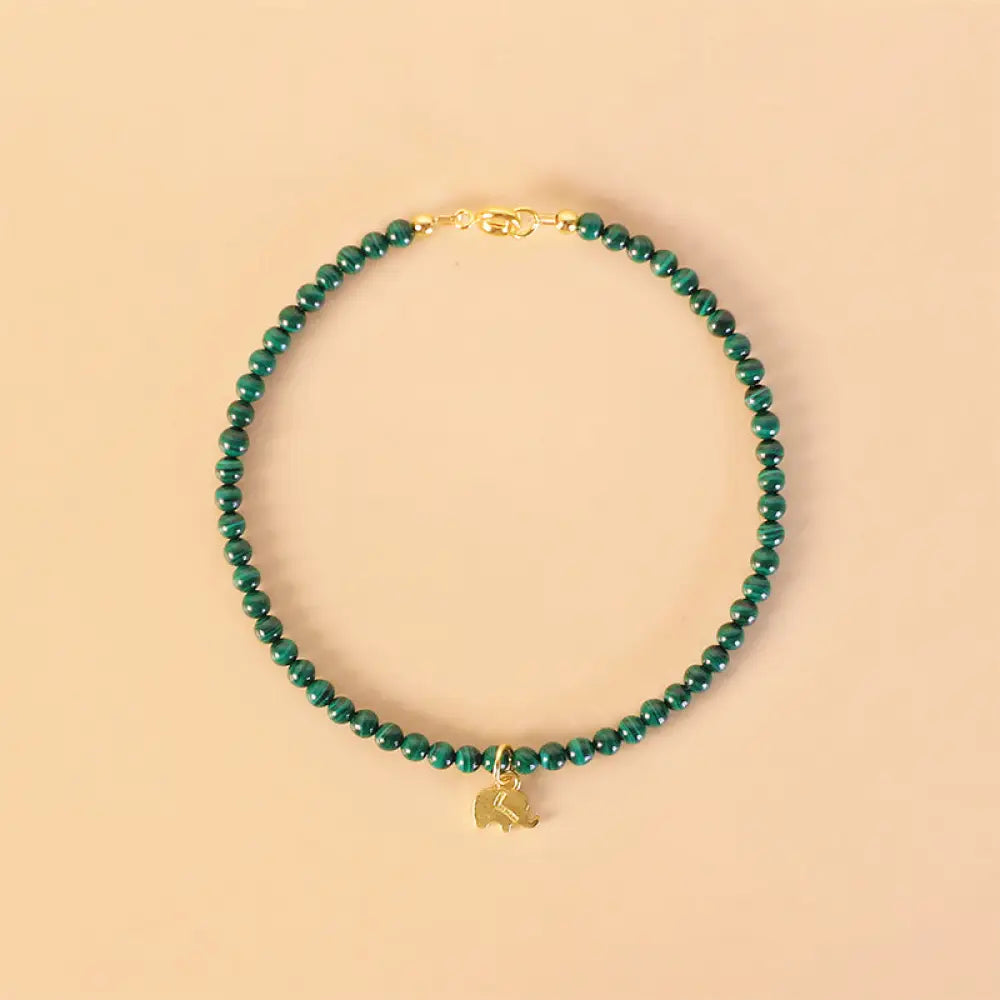 Buddha Stones Natural Malachite Elephant Anti-Anxiety Charm Bracelet - Buckle / 14cm - Bracelet