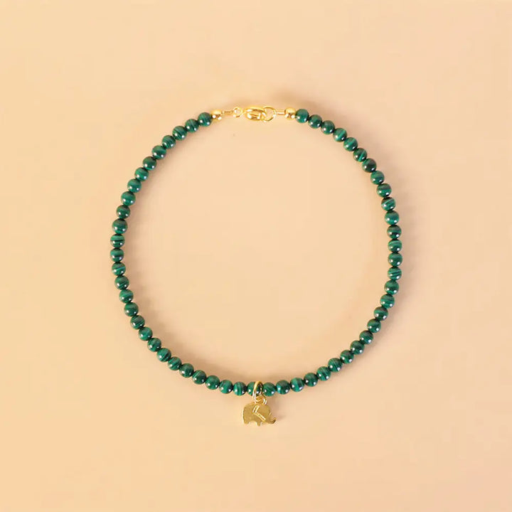 Buddha Stones Natural Malachite Elephant Anti-Anxiety Charm Bracelet - Buckle / 14cm - Bracelet