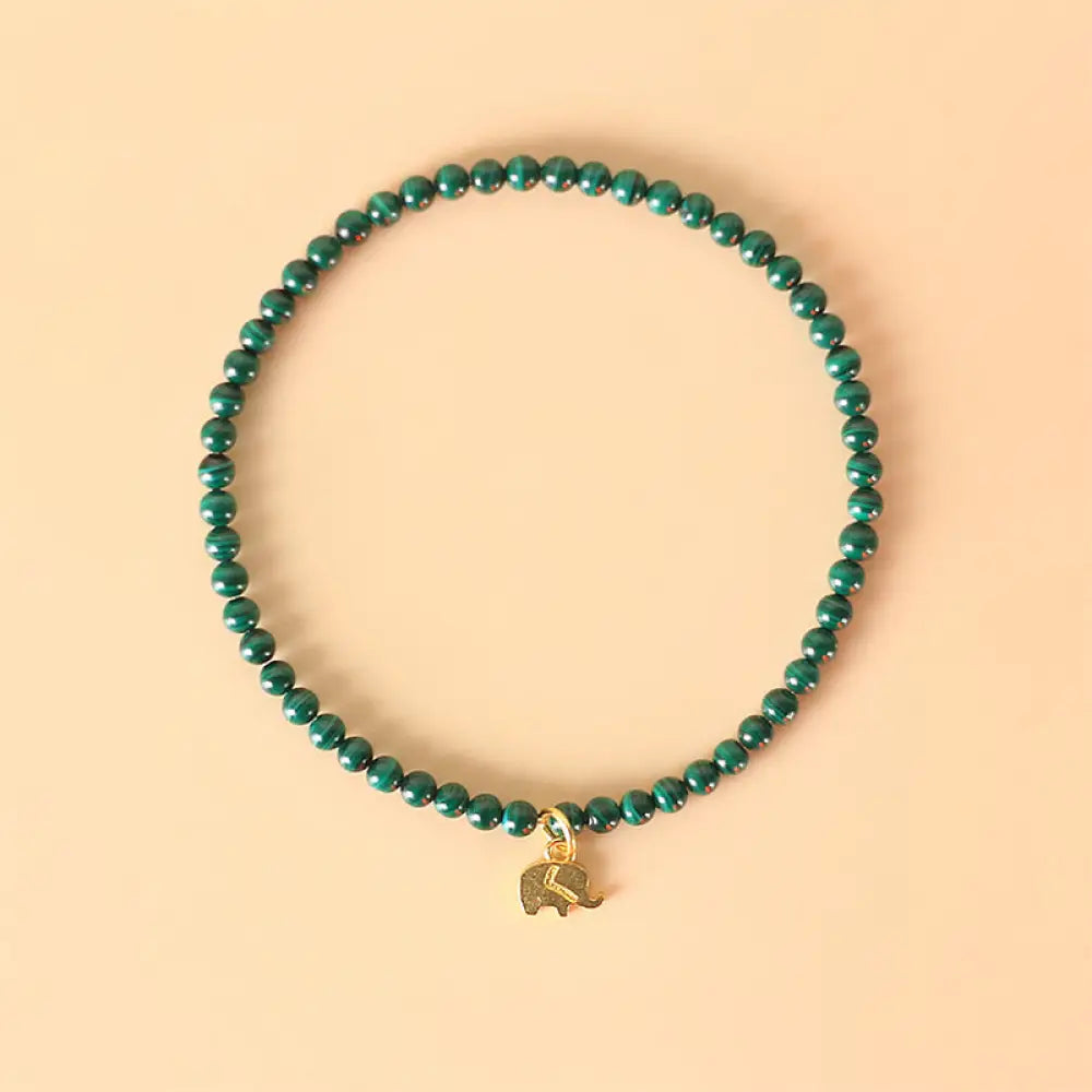 Buddha Stones Natural Malachite Elephant Anti-Anxiety Charm Bracelet - Elastic String / 14cm - Bracelet