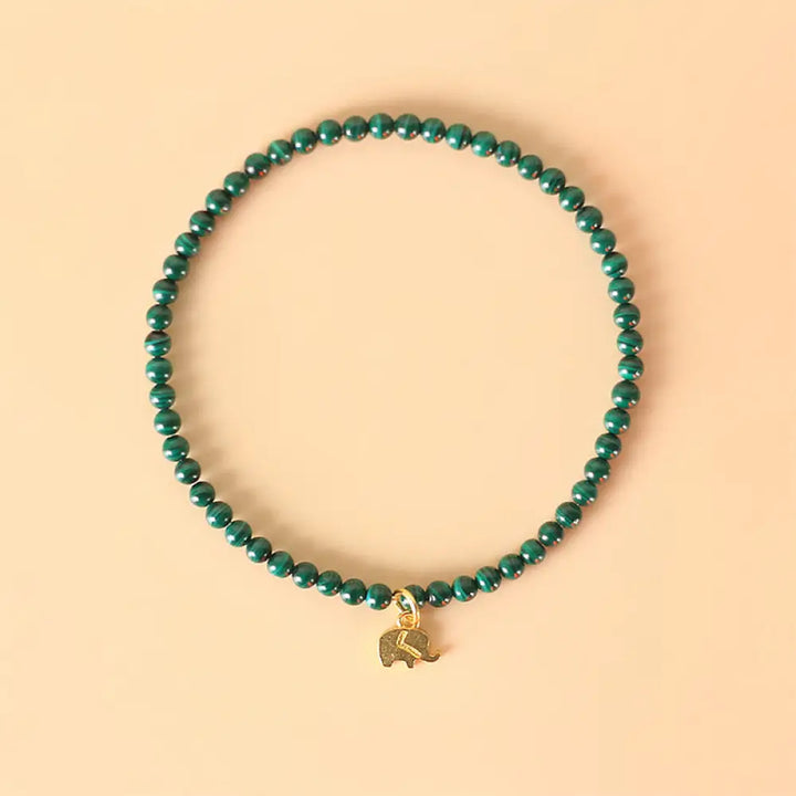 Buddha Stones Natural Malachite Elephant Anti-Anxiety Charm Bracelet - Elastic String / 14cm - Bracelet