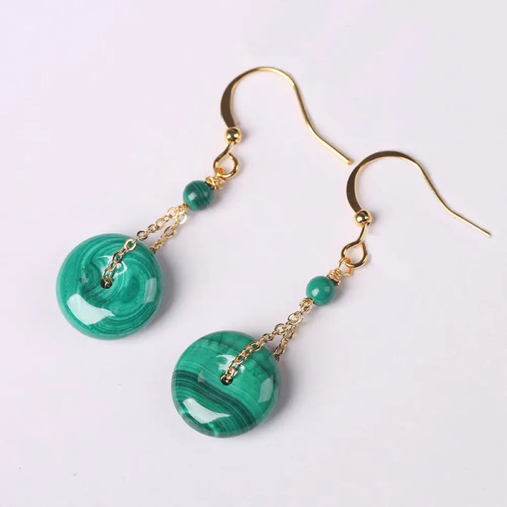 BWOOOH Natural Malachite Peace Buckle Calmness  Earrings — Malachite crystal healing bracelet for spiritual healing and mi...