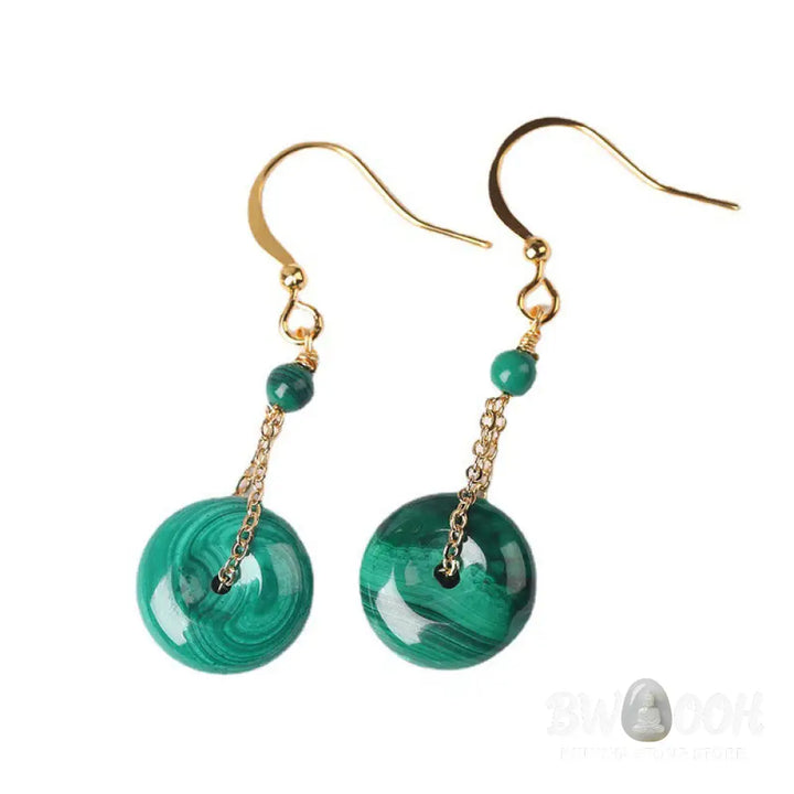 Buddha Stones Natural Malachite Peace Buckle Calmness Earrings - Malachite Peace Buckle (Copper Posts) - Earrings