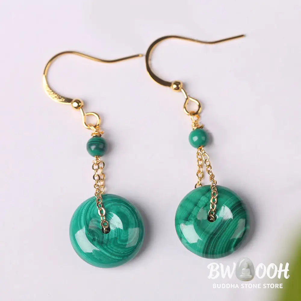 Buddha Stones Natural Malachite Peace Buckle Calmness Earrings - Malachite Peace Buckle (Copper Posts) - Earrings