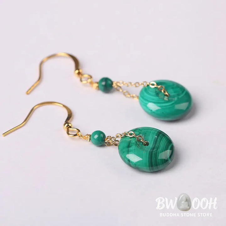Buddha Stones Natural Malachite Peace Buckle Calmness Earrings - Malachite Peace Buckle (Copper Posts) - Earrings