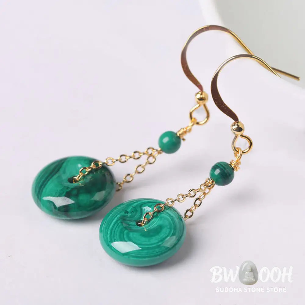 Buddha Stones Natural Malachite Peace Buckle Calmness Earrings - Malachite Peace Buckle (Copper Posts) - Earrings