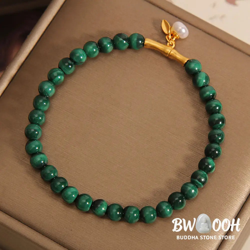 Buddha Stones Natural Malachite Pearl Lucky Bamboo Anti-Anxiety Bracelet - BWOOOH - 5mm Malachite(Wrist Circumference: