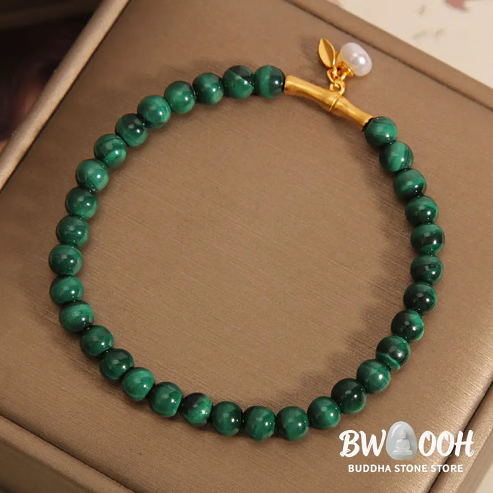 Buddha Stones Natural Malachite Pearl Lucky Bamboo Anti-Anxiety Bracelet - BWOOOH - 5mm Malachite(Wrist Circumference: