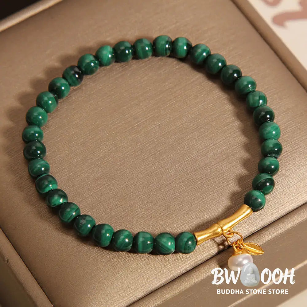 Buddha Stones Natural Malachite Pearl Lucky Bamboo Anti-Anxiety Bracelet - BWOOOH - 5mm Malachite(Wrist Circumference: