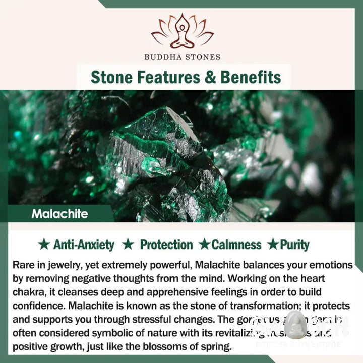 Buddha Stones Natural Malachite Pearl Lucky Bamboo Anti-Anxiety Bracelet - BWOOOH - 5mm Malachite(Wrist Circumference: