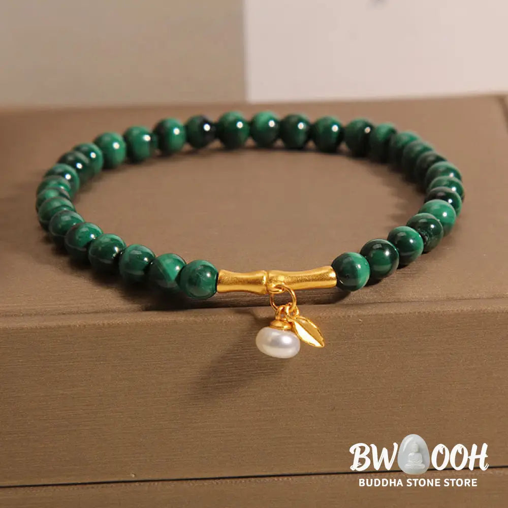 Buddha Stones Natural Malachite Pearl Lucky Bamboo Anti-Anxiety Bracelet - BWOOOH - 5mm Malachite(Wrist Circumference: