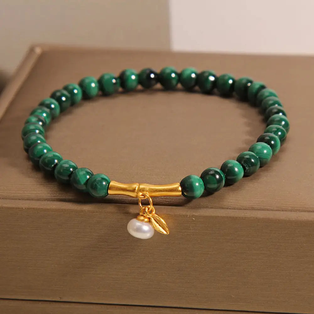 BWOOOH Natural Malachite Pearl Lucky Bamboo Anti-Anxiety Bracelet - BWOOOH - 5mm Malachite(Wrist Circumference: