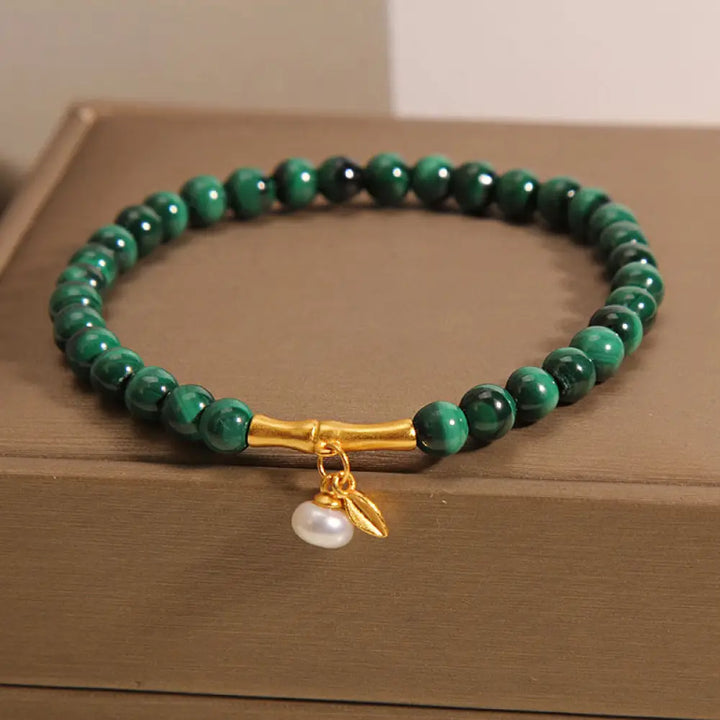 BWOOOH Natural Malachite Pearl Lucky Bamboo Anti-Anxiety Bracelet - BWOOOH - 5mm Malachite(Wrist Circumference: