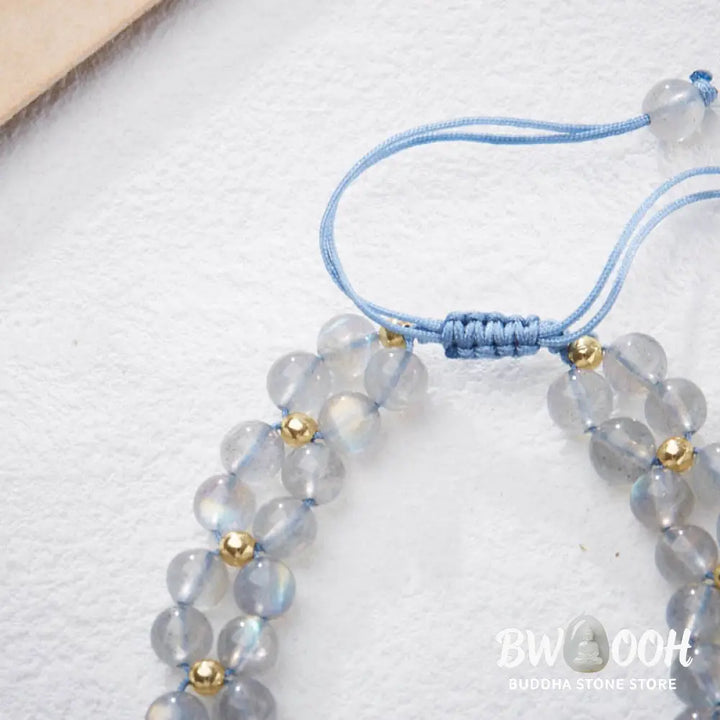 Buddha Stones Natural Moonstone Butterfly Bamboo Healing String Bracelet - BWOOOH - Moonstone(Wrist Circumference: