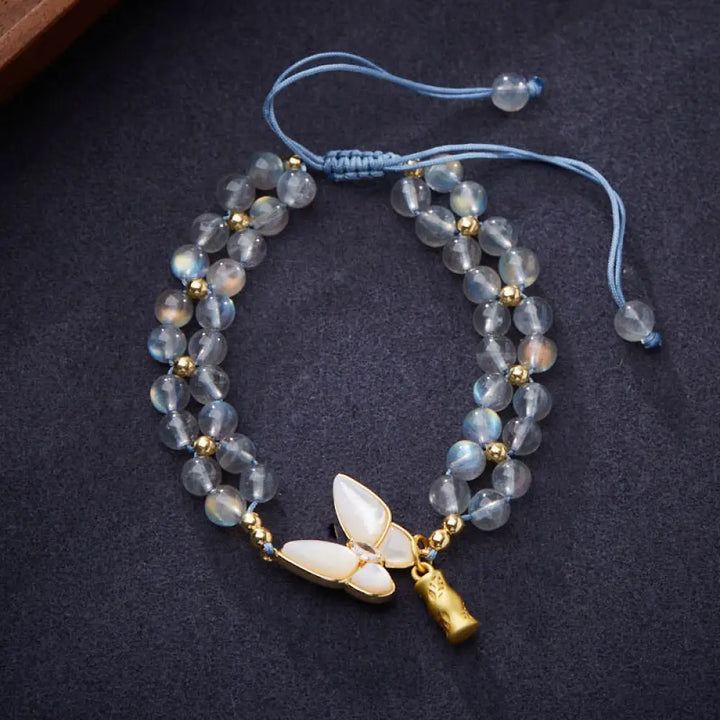 BWOOOH Natural Moonstone Butterfly Bamboo Healing String Bracelet - BWOOOH - Moonstone(Wrist Circumference: