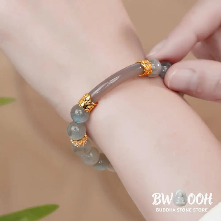 Buddha Stones Natural Moonstone Gray Agate Healing Change Bracelet - BWOOOH - Moonstone&amp;Gray Agate(Wrist Circumference: