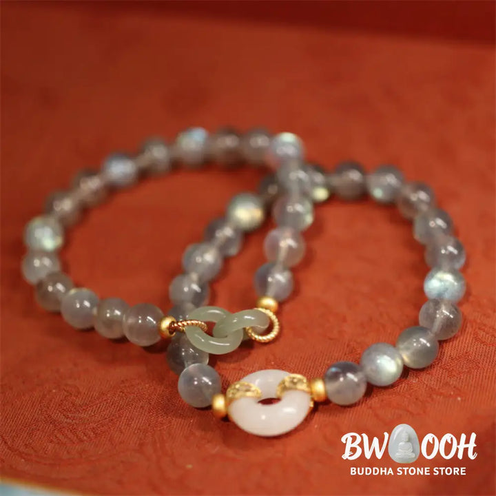 Buddha Stones Natural Moonstone Heitan Jade Peace Buckle Healing Bracelet - BWOOOH - Bracelet