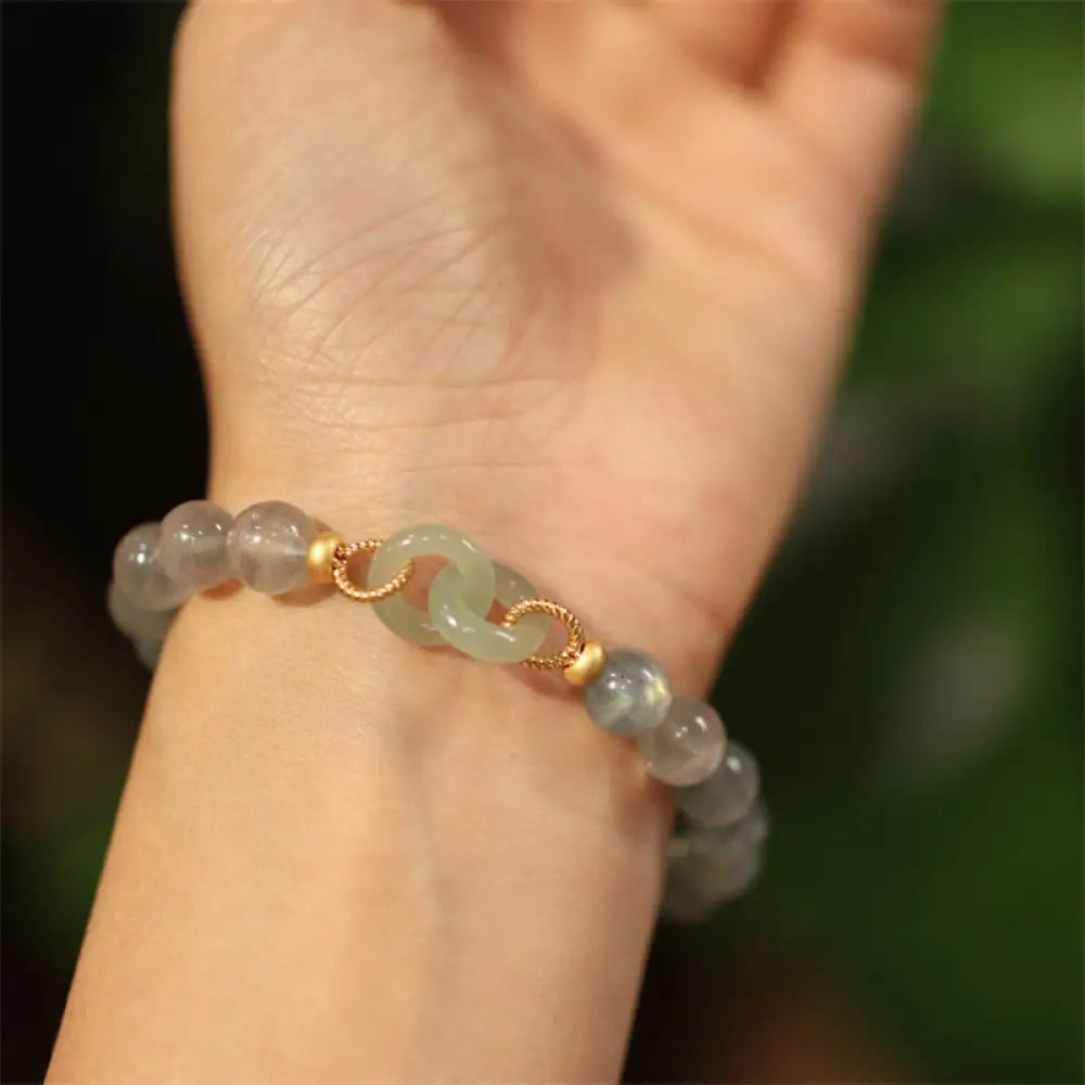 BWOOOH Natural Moonstone Heitan Jade Peace Buckle Healing Bracelet - BWOOOH - Moonstone&Heitan Jade - Bracelet
