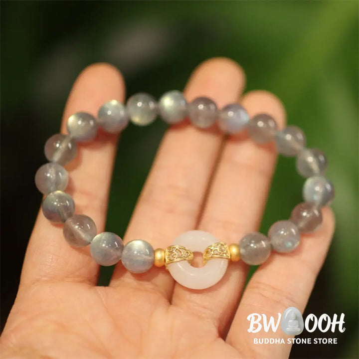 Buddha Stones Natural Moonstone Heitan Jade Peace Buckle Healing Bracelet - BWOOOH - Bracelet