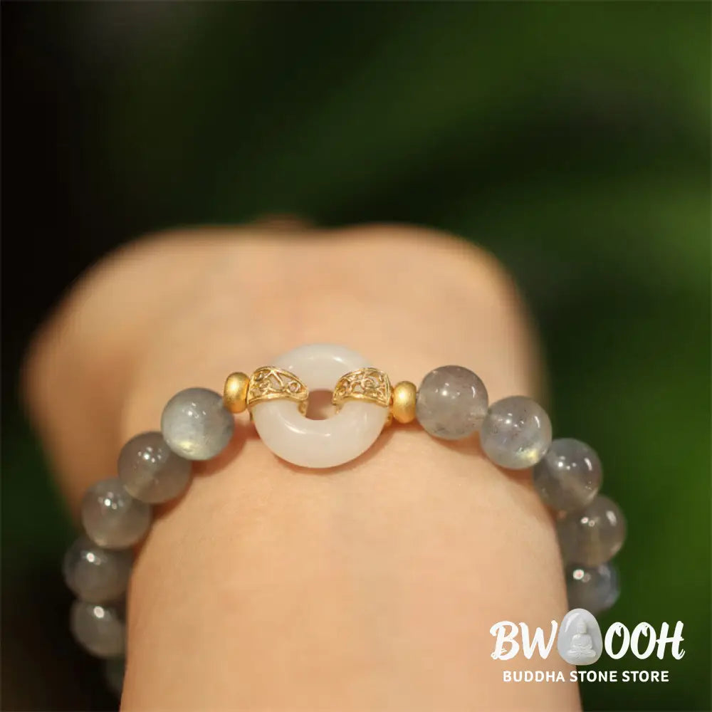 Buddha Stones Natural Moonstone Heitan Jade Peace Buckle Healing Bracelet - BWOOOH - Bracelet