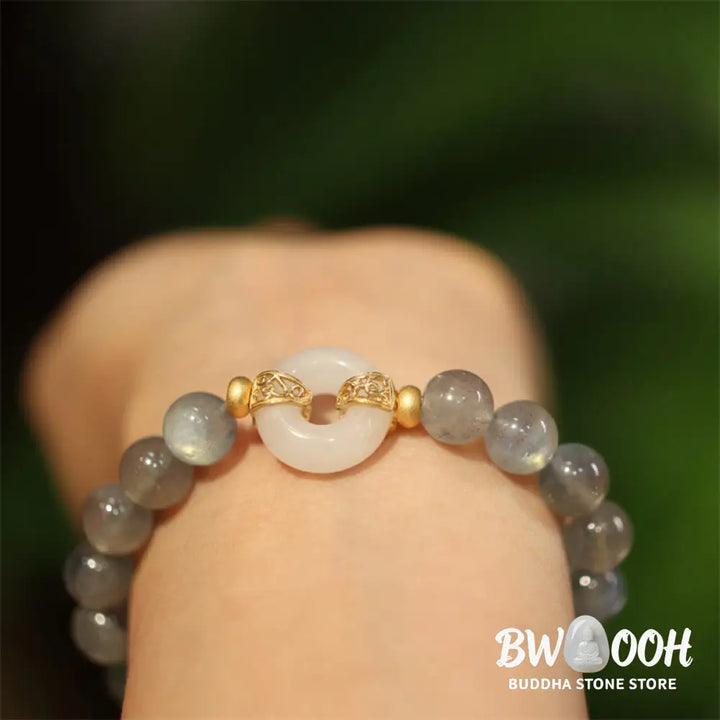 Buddha Stones Natural Moonstone Heitan Jade Peace Buckle Healing Bracelet - BWOOOH - Bracelet