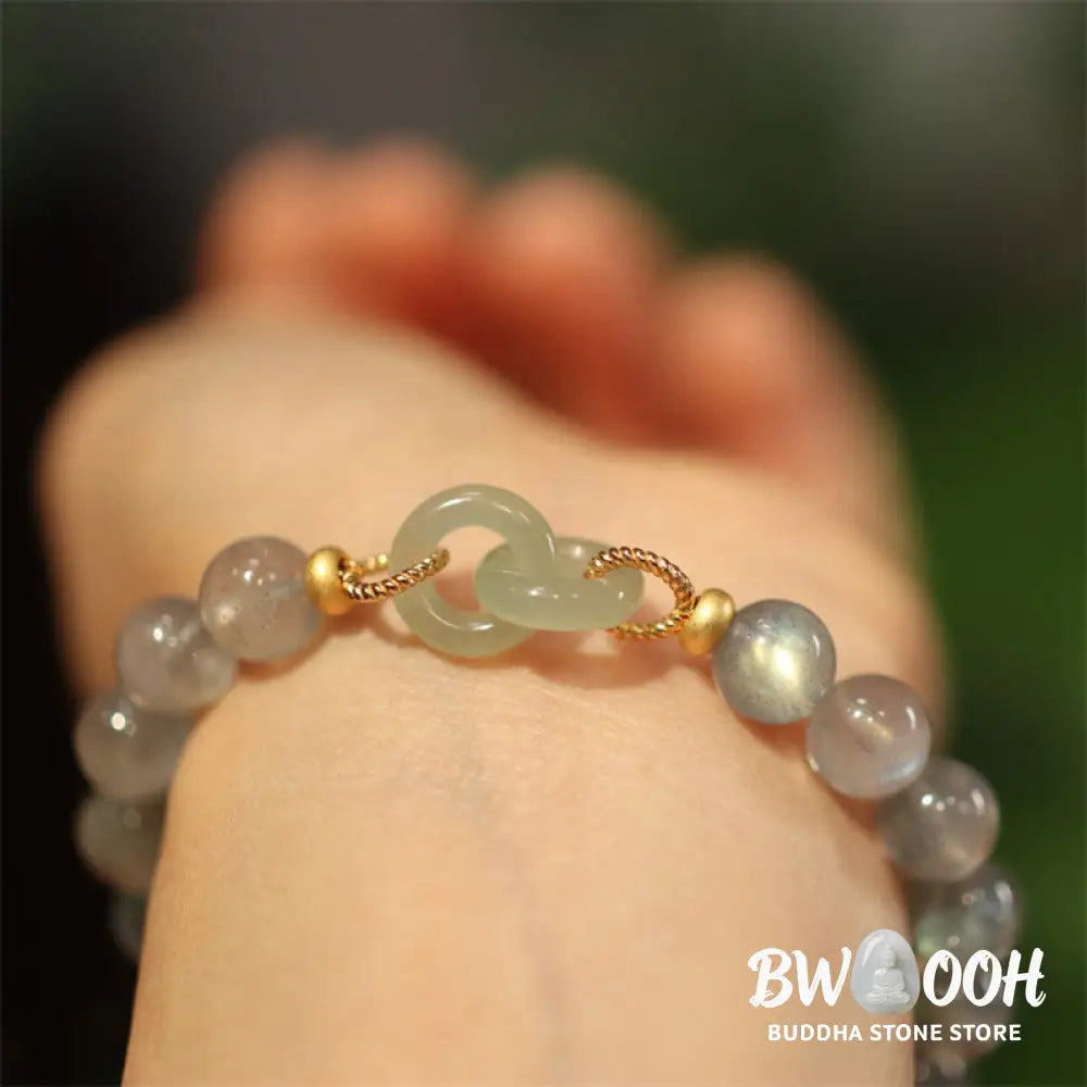 Buddha Stones Natural Moonstone Heitan Jade Peace Buckle Healing Bracelet - BWOOOH - Bracelet