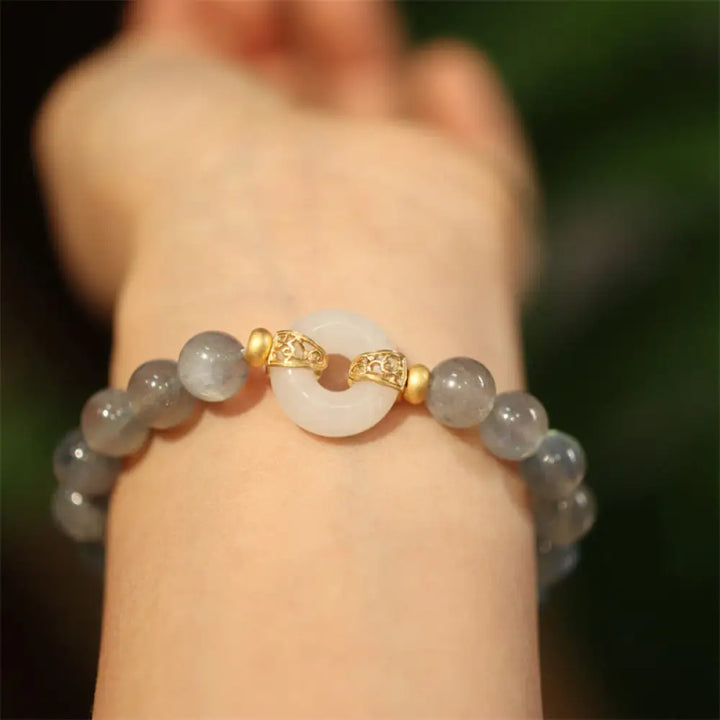 Buddha Stones Natural Moonstone Heitan Jade Peace Buckle Healing Bracelet - BWOOOH - Moonstone&amp;Heitan White Jade