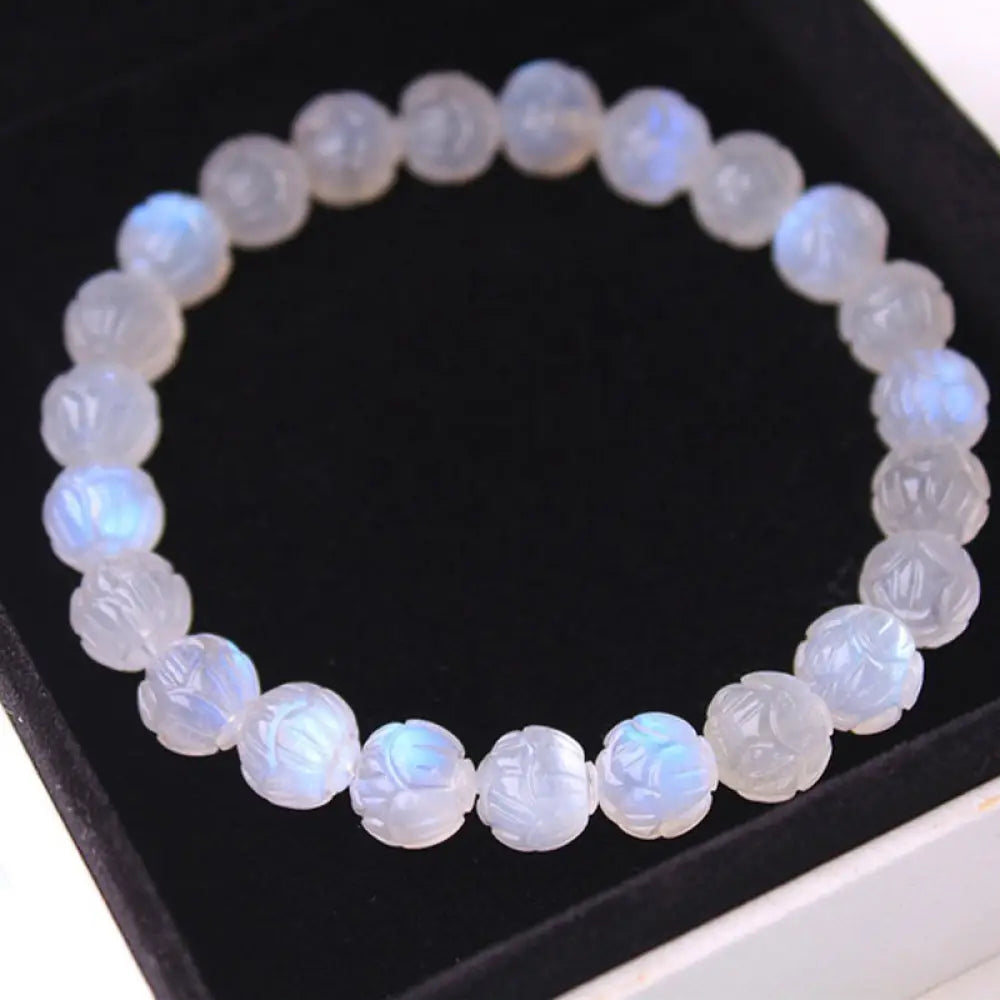 Buddha Stones Natural Moonstone Lotus Love Bracelet - 10mm - Bracelet