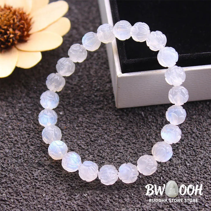 Buddha Stones Natural Moonstone Lotus Love Bracelet - Bracelet