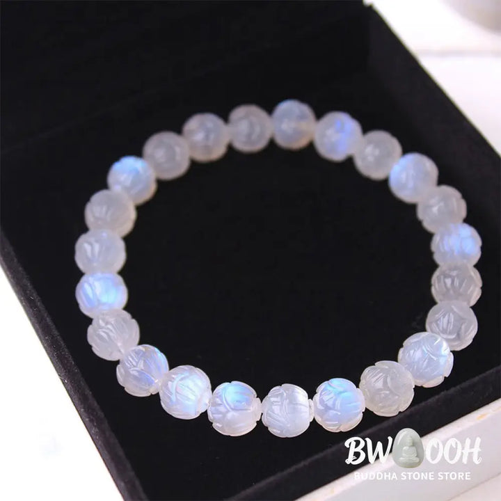 Buddha Stones Natural Moonstone Lotus Love Bracelet - Bracelet
