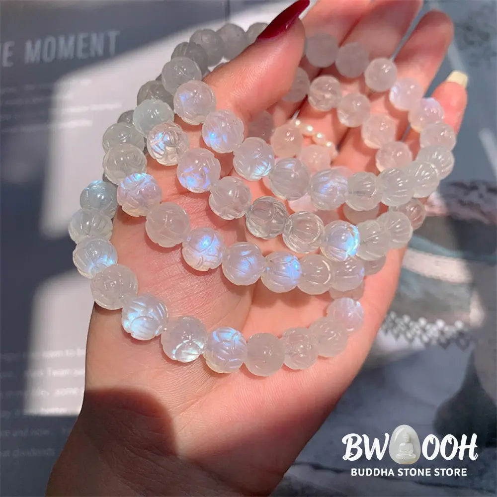 Buddha Stones Natural Moonstone Lotus Love Bracelet - Bracelet