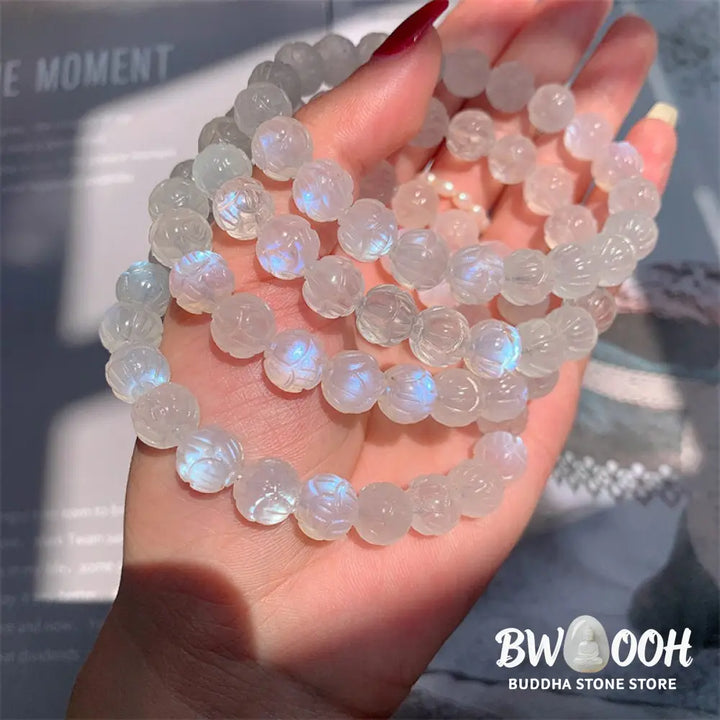 Buddha Stones Natural Moonstone Lotus Love Bracelet - Bracelet