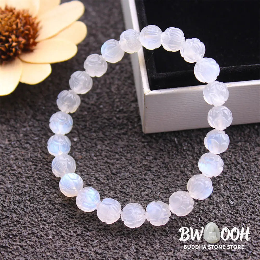 Buddha Stones Natural Moonstone Lotus Love Bracelet - Bracelet
