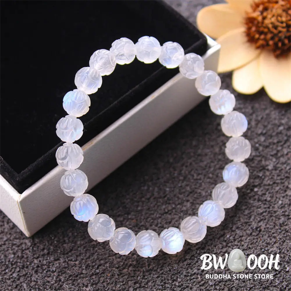 Buddha Stones Natural Moonstone Lotus Love Bracelet - Bracelet