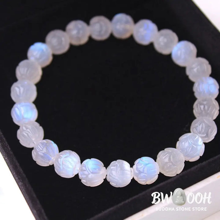 Buddha Stones Natural Moonstone Lotus Love Bracelet - Bracelet