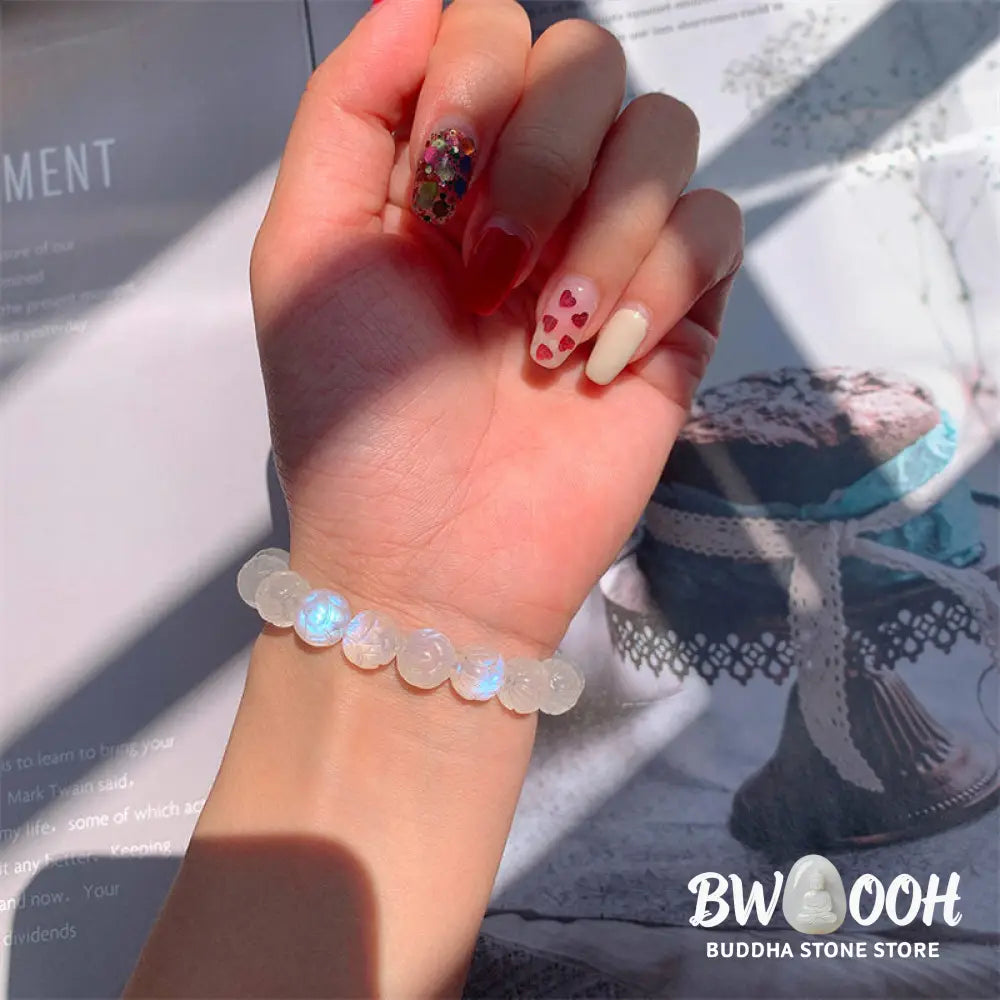 Buddha Stones Natural Moonstone Lotus Love Bracelet - Bracelet