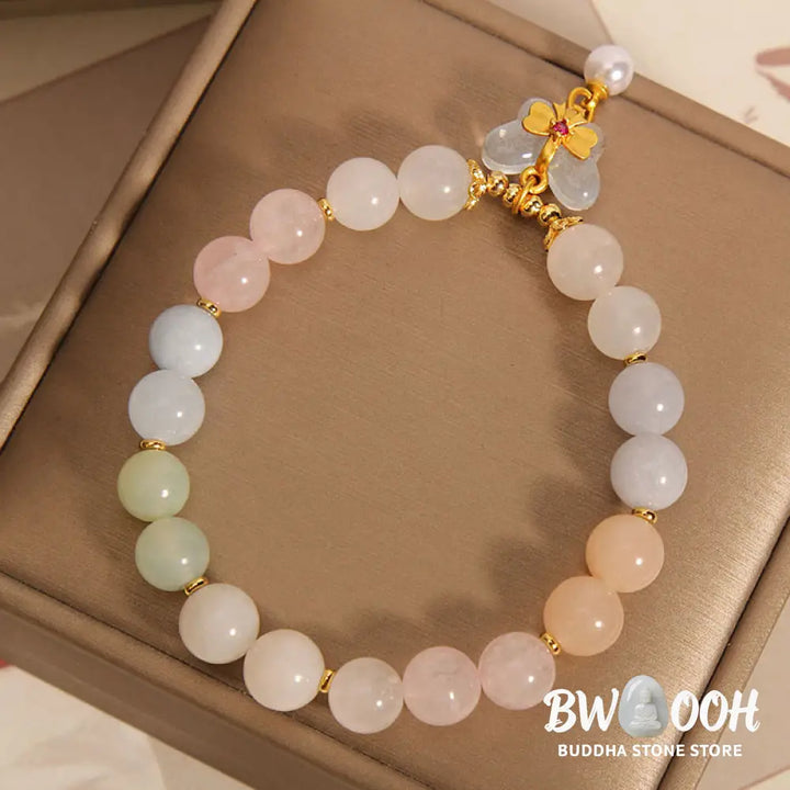 Buddha Stones Natural Morganite Confidence Butterfly Charm Bracelet - BWOOOH - Morganite(Wrist Circumference 14-16cm)