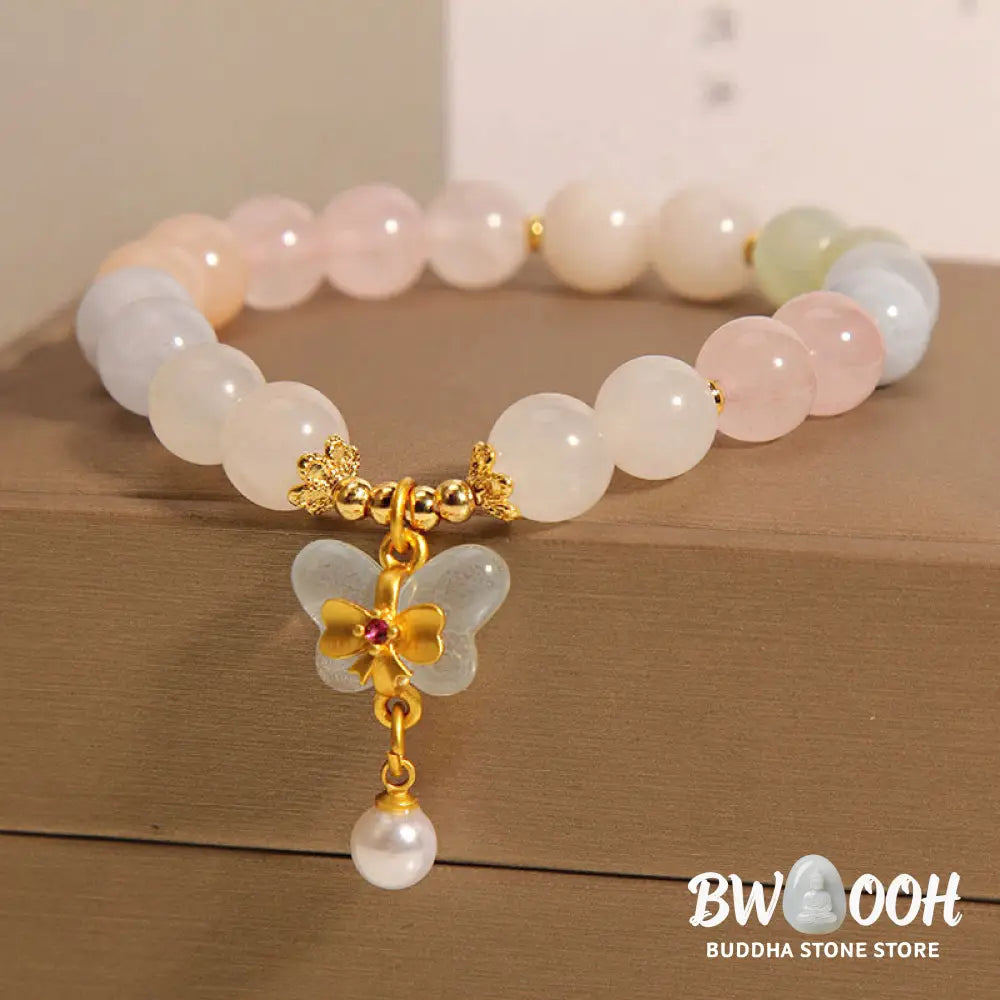 Buddha Stones Natural Morganite Confidence Butterfly Charm Bracelet - BWOOOH - Morganite(Wrist Circumference 14-16cm)