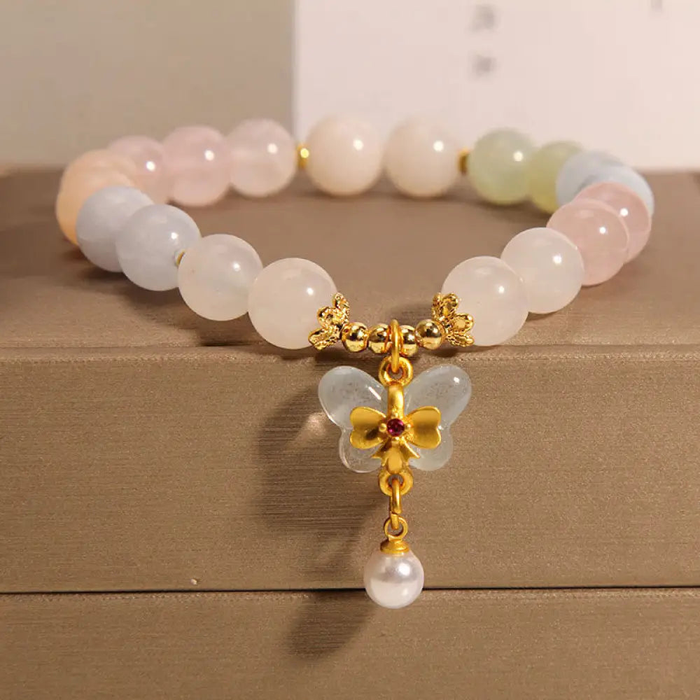 BWOOOH Natural Morganite Confidence Butterfly Charm Bracelet - BWOOOH - Morganite(Wrist Circumference 14-16cm)
