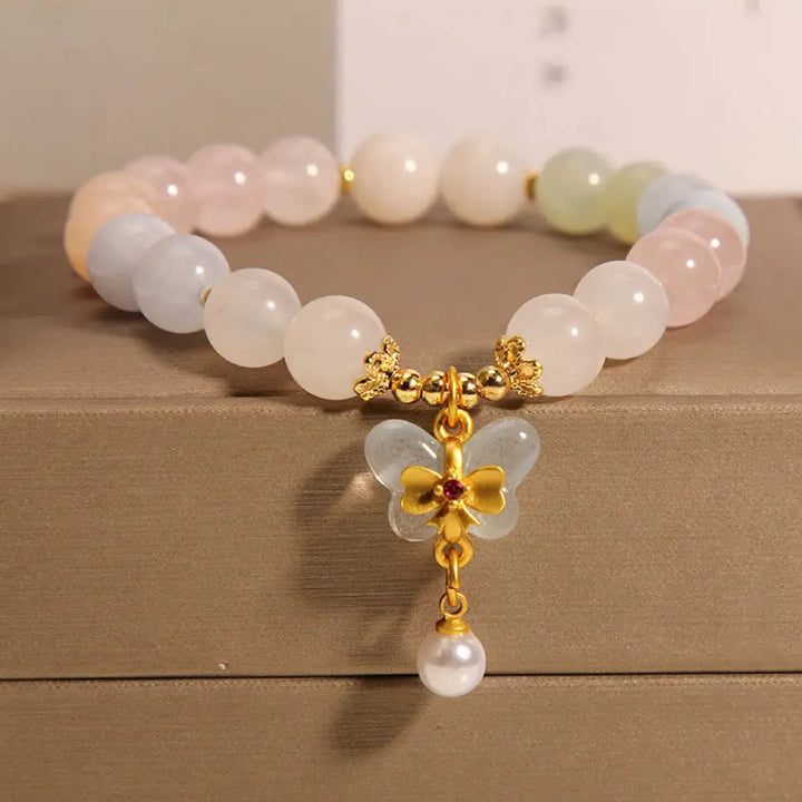 BWOOOH Natural Morganite Confidence Butterfly Charm Bracelet - BWOOOH - Morganite(Wrist Circumference 14-16cm)