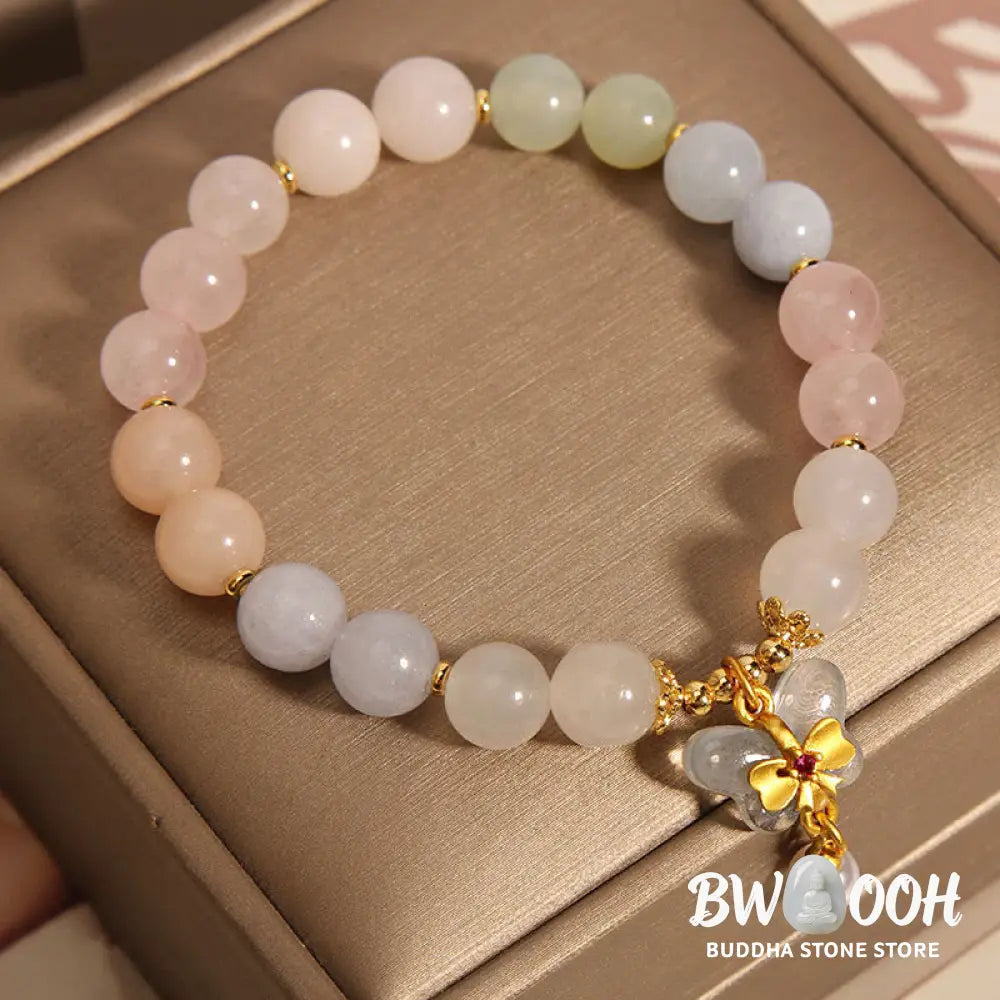 Buddha Stones Natural Morganite Confidence Butterfly Charm Bracelet - BWOOOH - Morganite(Wrist Circumference 14-16cm)