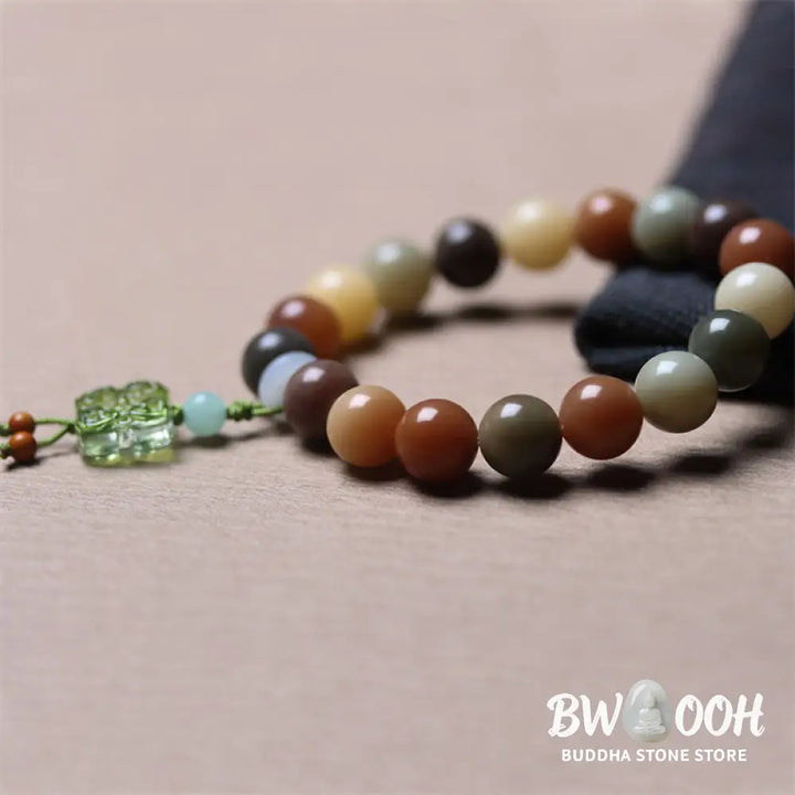 Buddha Stones Natural Multicolored Gradient Bodhi Seed Liuli Glass Charm Peace Bracelet - BWOOOH - Bracelet