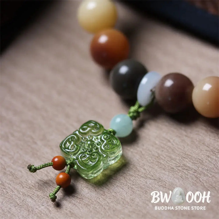 Buddha Stones Natural Multicolored Gradient Bodhi Seed Liuli Glass Charm Peace Bracelet - BWOOOH - Bracelet