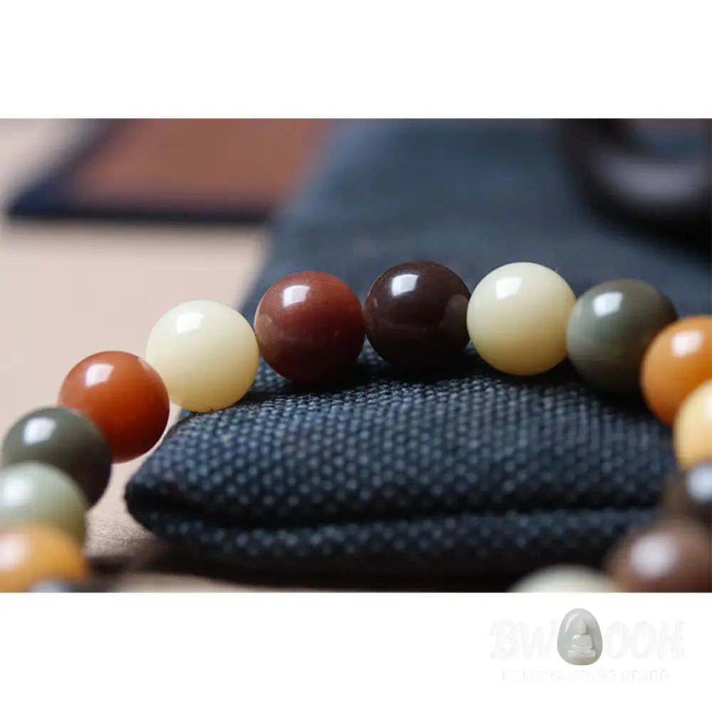 Buddha Stones Natural Multicolored Gradient Bodhi Seed Liuli Glass Charm Peace Bracelet - BWOOOH - Bracelet