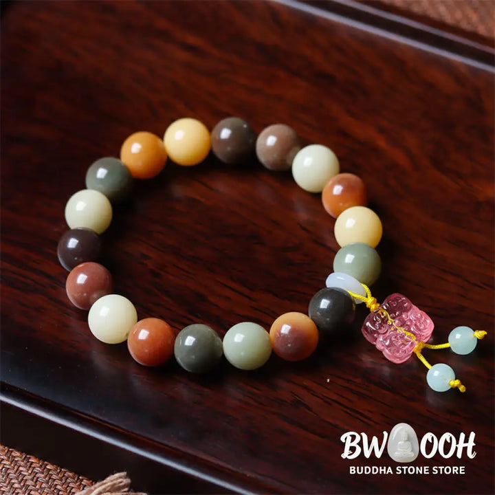 Buddha Stones Natural Multicolored Gradient Bodhi Seed Liuli Glass Charm Peace Bracelet - BWOOOH - Bracelet