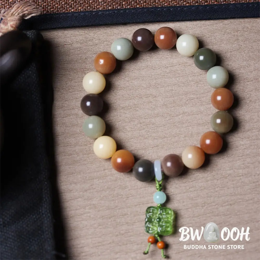 Buddha Stones Natural Multicolored Gradient Bodhi Seed Liuli Glass Charm Peace Bracelet - BWOOOH - Bracelet