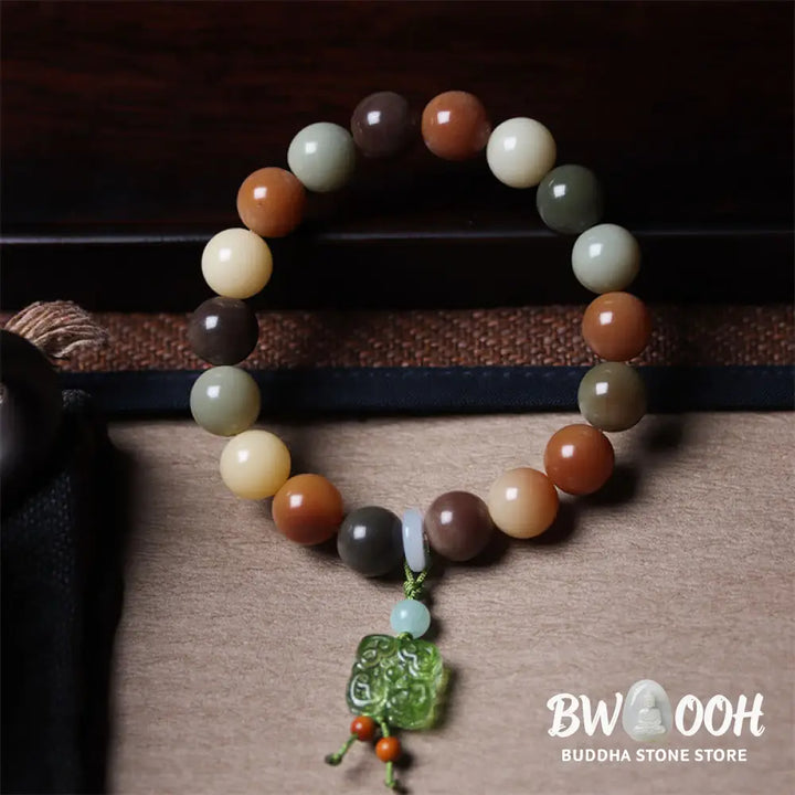 Buddha Stones Natural Multicolored Gradient Bodhi Seed Liuli Glass Charm Peace Bracelet - BWOOOH - Bracelet