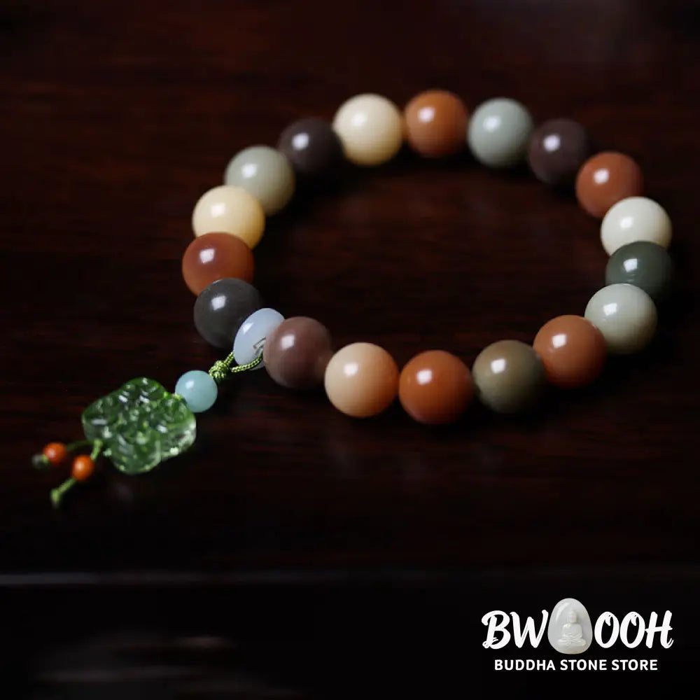 Buddha Stones Natural Multicolored Gradient Bodhi Seed Liuli Glass Charm Peace Bracelet - BWOOOH - Bracelet