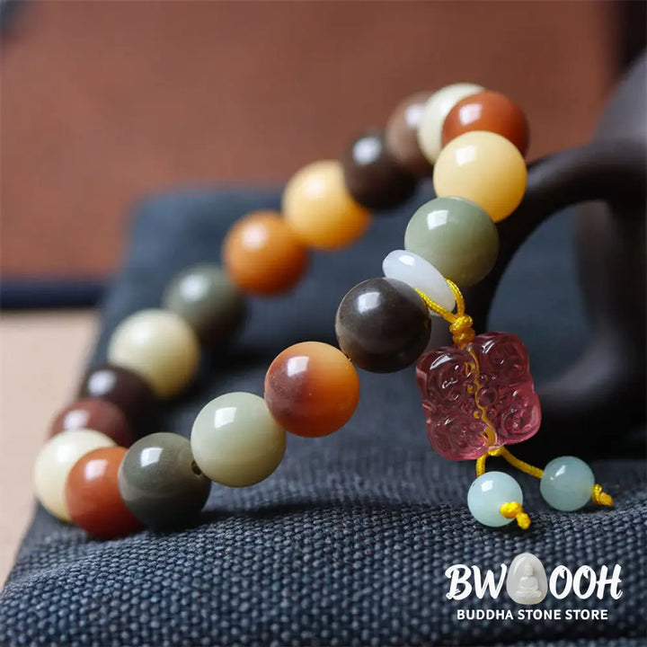Buddha Stones Natural Multicolored Gradient Bodhi Seed Liuli Glass Charm Peace Bracelet - BWOOOH - Bracelet