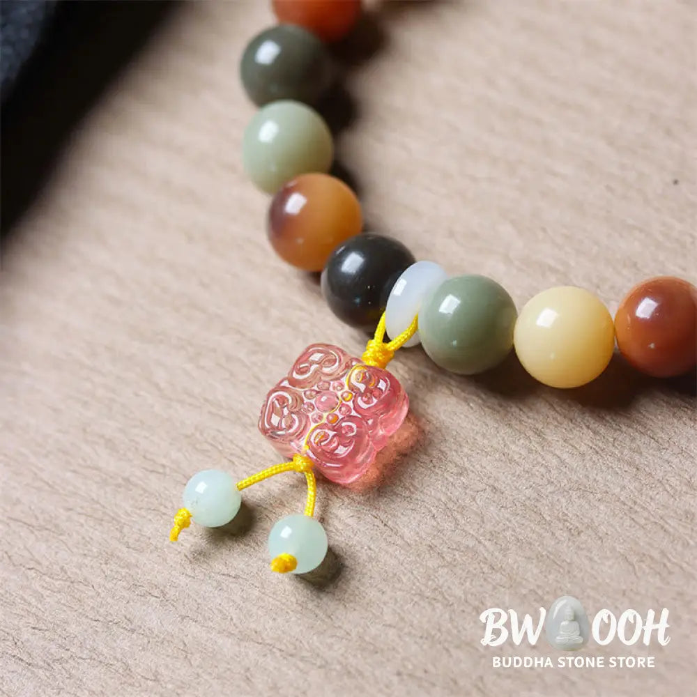 Buddha Stones Natural Multicolored Gradient Bodhi Seed Liuli Glass Charm Peace Bracelet - BWOOOH - Bracelet
